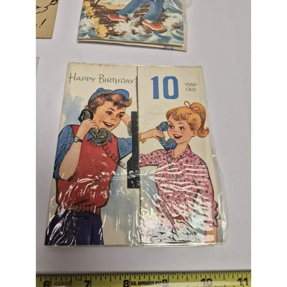 Vintage Greeting Cards Childrens Birthday Age 10 And 7 Plus Anniversary Card